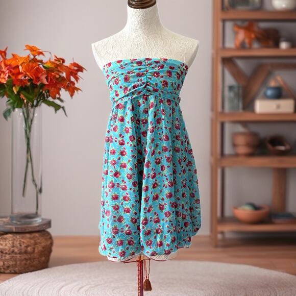 Betsey Johnson Dress Blue Rose Floral Convertible M /L stretch Party Beach Pool